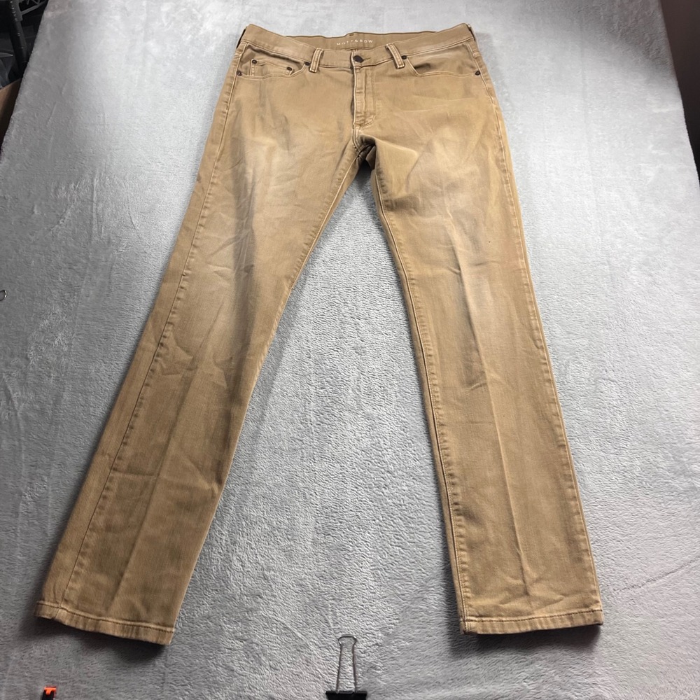 Mott & Bow Slim Fit Jeans Mens 34x34 Khaki Tan Premium Denim Pants